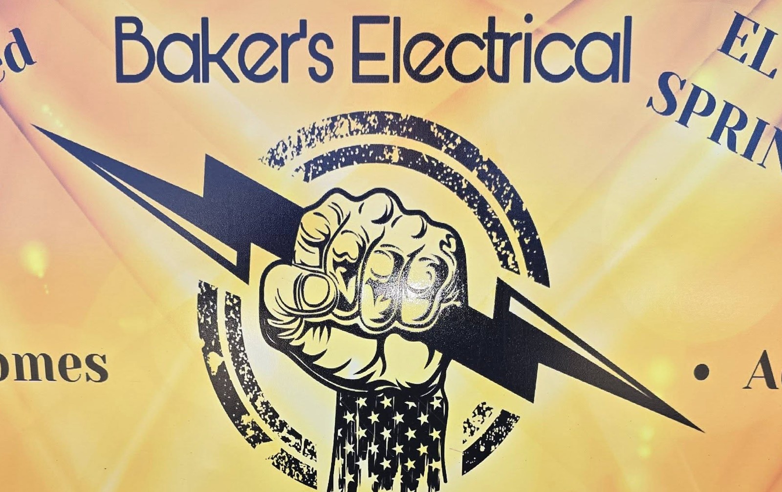 Baker's Electrical branded banner featuring the company name and lightning emblem